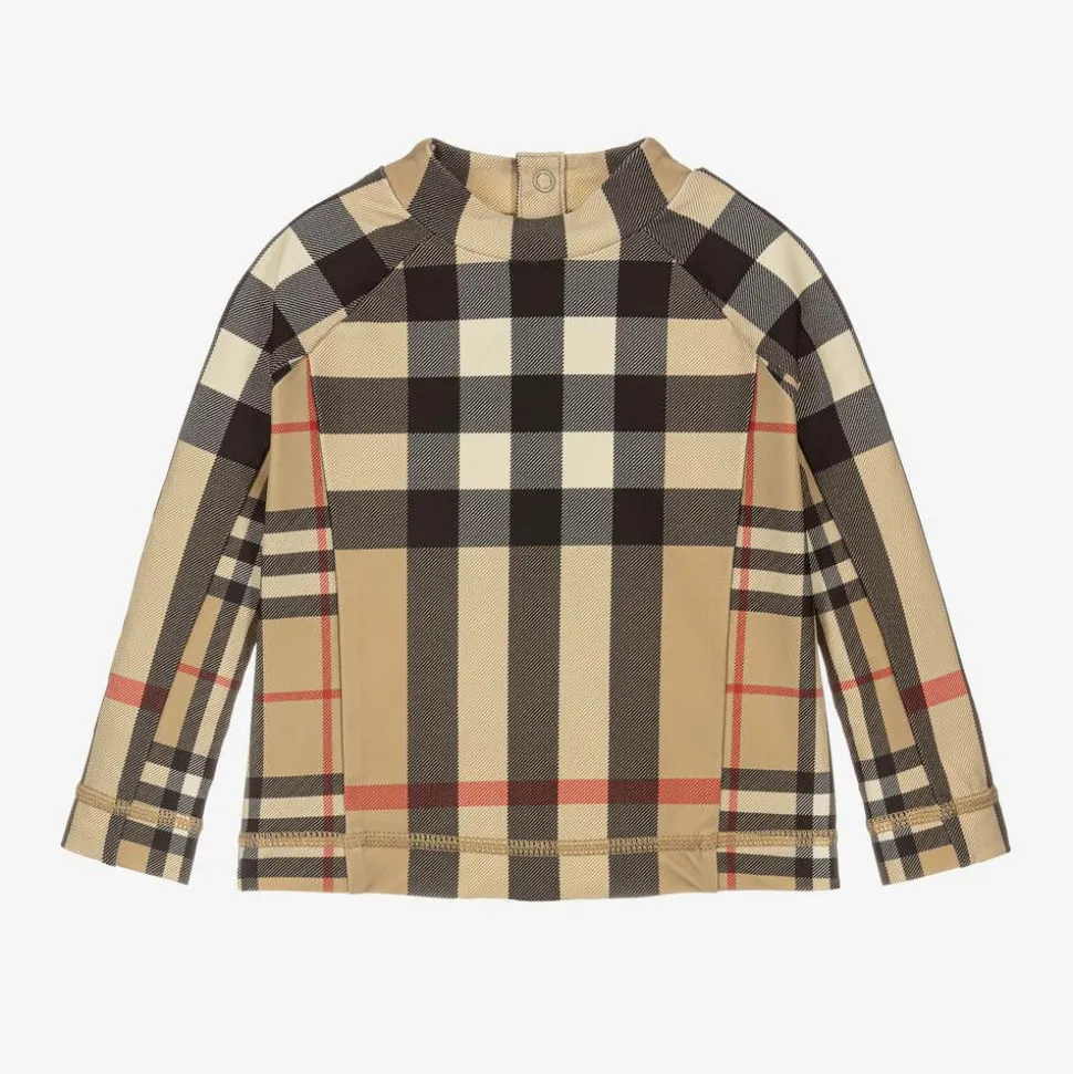 Beige Check Baby Sun Protective Top