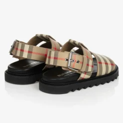Beige Check Leather Sandals