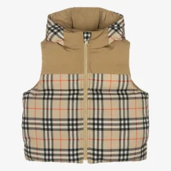 Beige Check Reversible Down Gilet