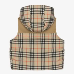 Beige Check Reversible Down Gilet
