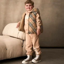 Beige Check Reversible Down Gilet