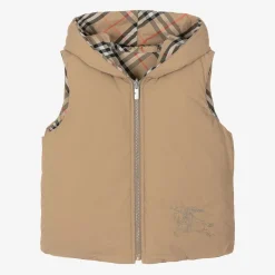 Beige Check Reversible Down Gilet