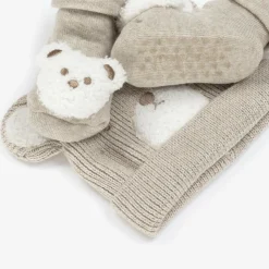 Beige Cotton Bear Baby Hat Set