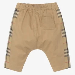 Beige Cotton Checked Baby Trousers