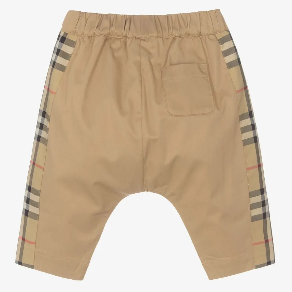 Beige Cotton Checked Baby Trousers
