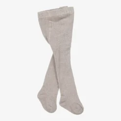 Beige Cotton Ribbed Baby Tights