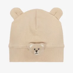 Beige Cotton Teddy Bear Baby Hat