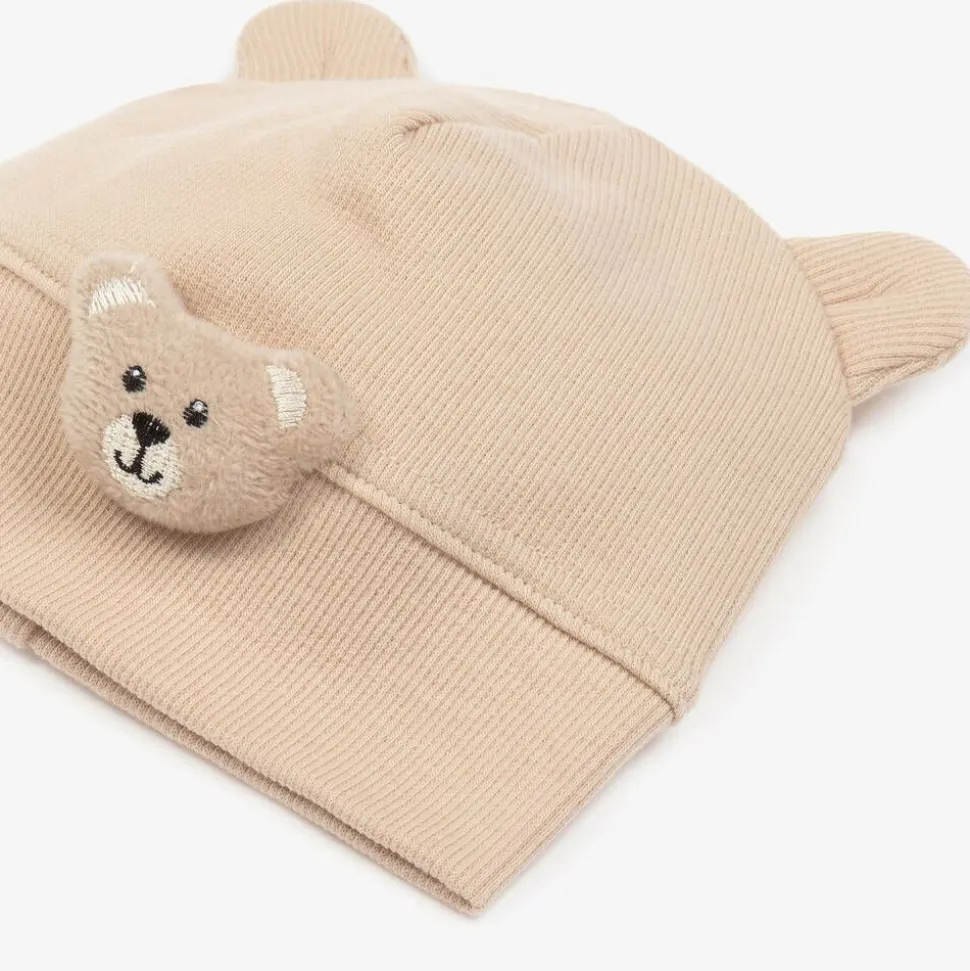 Beige Cotton Teddy Bear Baby Hat