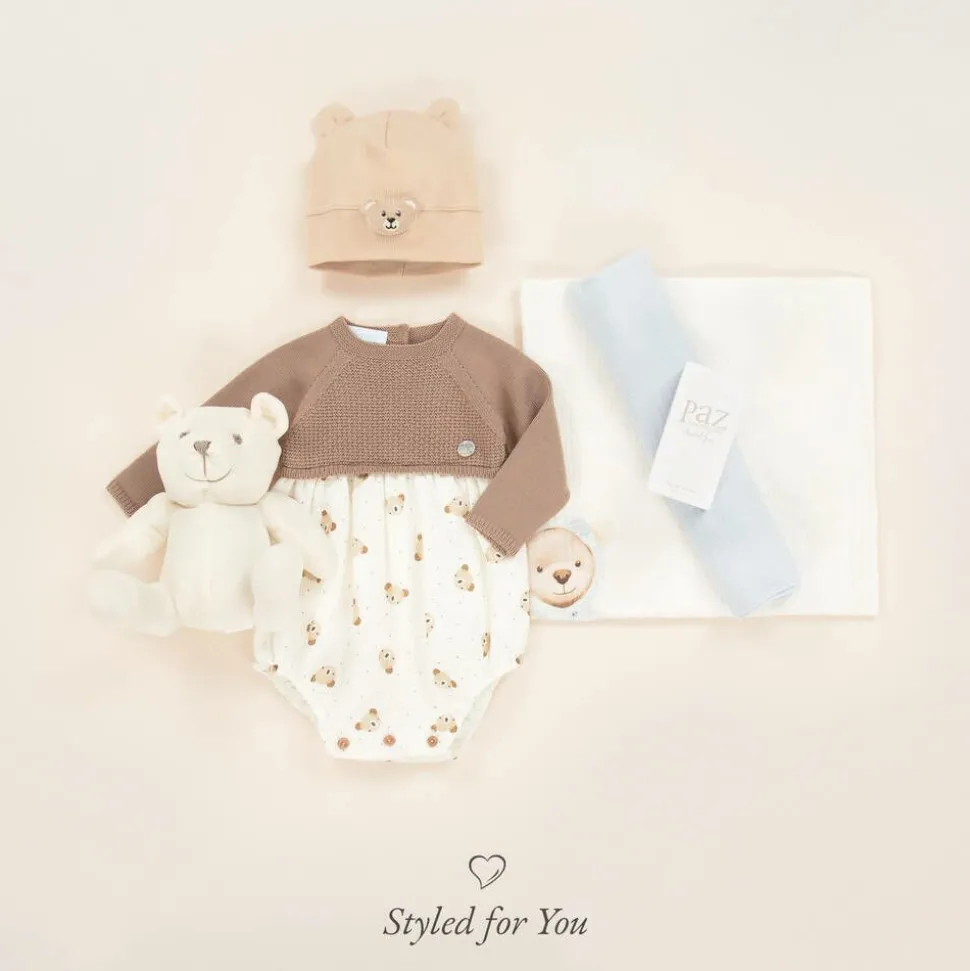 Beige Cotton Teddy Bear Baby Hat