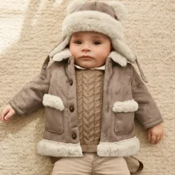 Beige Faux Suede Baby Coat