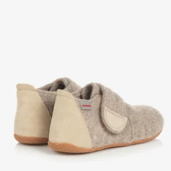 Beige Felted Wool Slippers