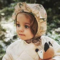 Beige Floral Cotton Bonnet