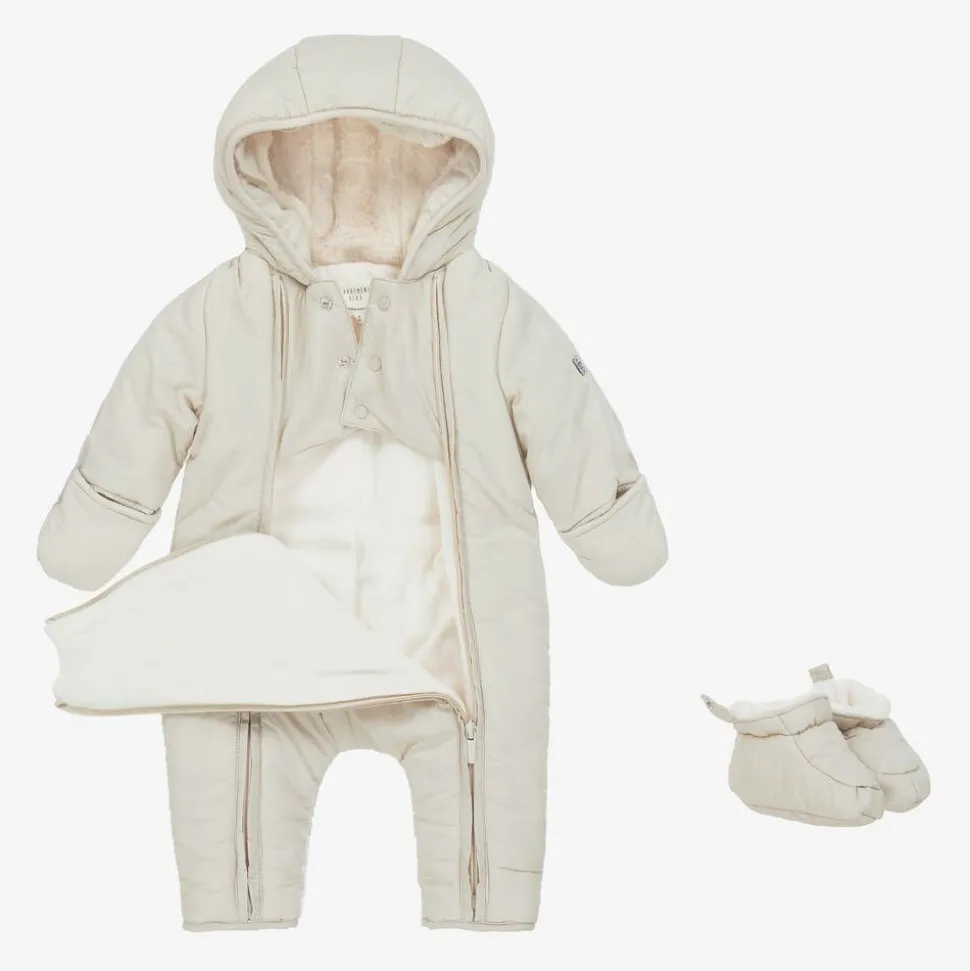 Beige Hooded Baby Snowsuit