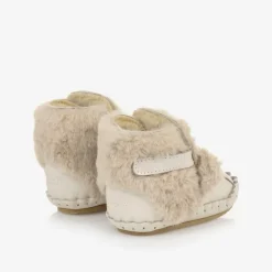 Beige Leather & Faux Fur Poodle Pre-Walkers