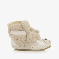 Beige Leather & Faux Fur Poodle Pre-Walkers