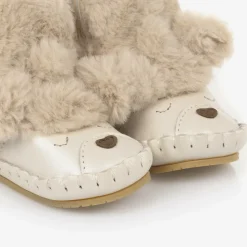 Beige Leather & Faux Fur Poodle Pre-Walkers