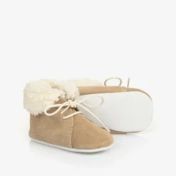 Beige Leather Baby Pre-Walker Shoes