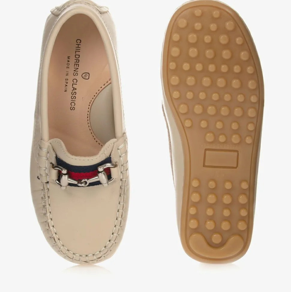 Beige Leather Moccasin Shoes