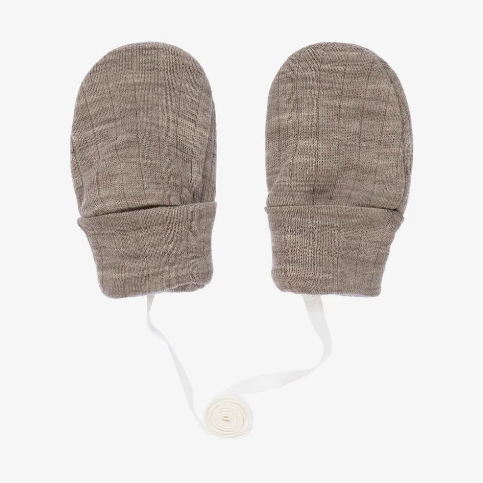 Beige Merino Wool Baby Mittens
