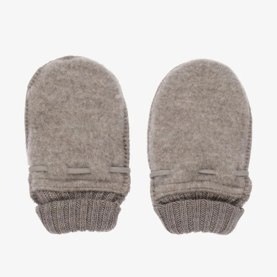 Beige Merino Wool Baby Mittens