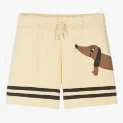 Beige Organic Cotton Dog Print Shorts