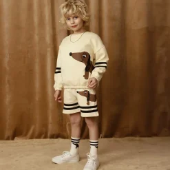 Beige Organic Cotton Dog Print Shorts