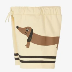 Beige Organic Cotton Dog Print Shorts