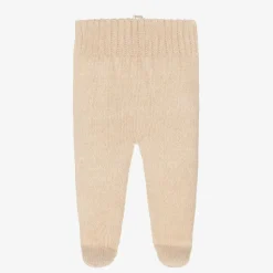 Beige Organic Cotton-Knit Baby Trousers