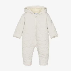 Beige Quilted Baby Snowsuit