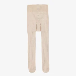 Beige Ribbed Cotton Baby Tights