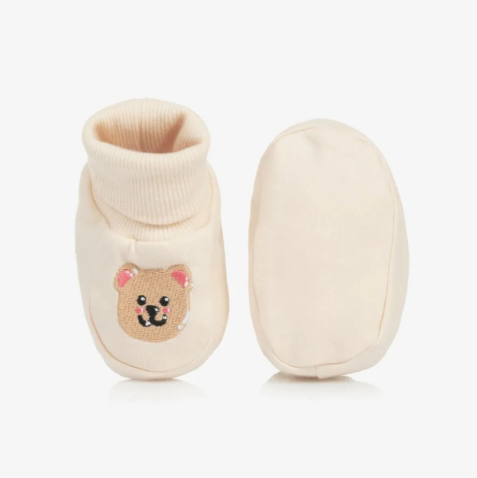 Beige Teddy Bear Cotton Booties