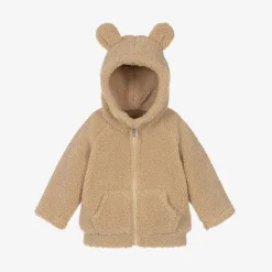 Beige Teddy Fleece Hooded Baby Jacket