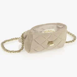 Beige Velvet Quilted Bag (13cm)