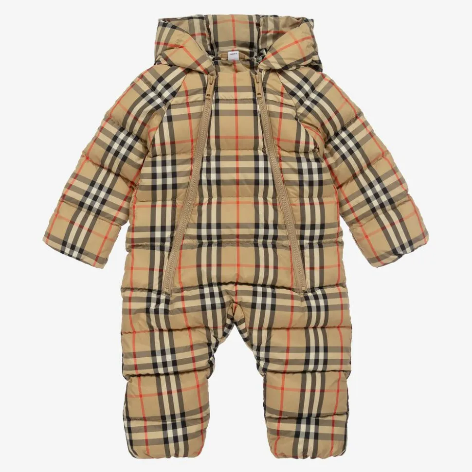 Beige Vintage Check Down Baby Snowsuit