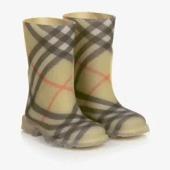 Beige Vintage Check Rain Boots