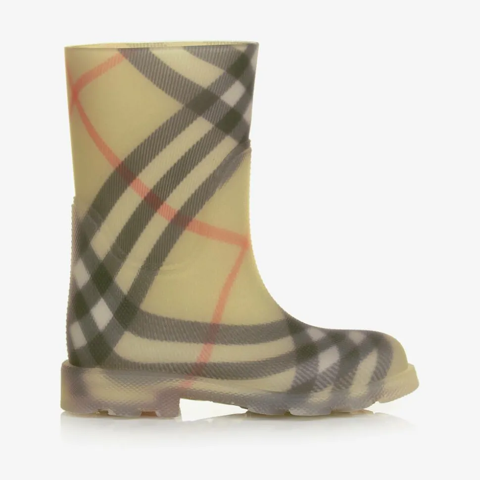 Beige Vintage Check Rain Boots
