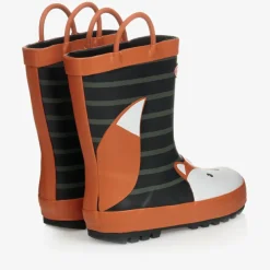 Black & Orange Fox Rain Boots
