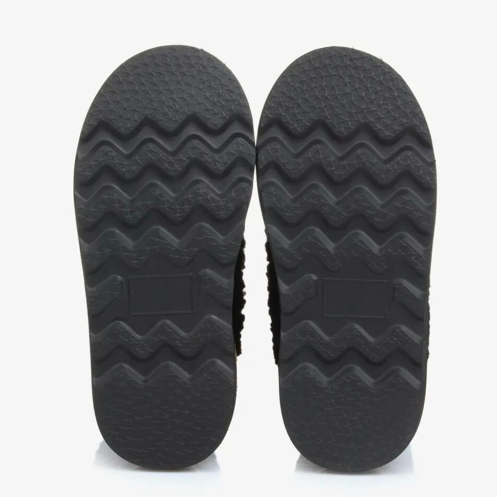 Black Bouclé Fleece Snow Boot