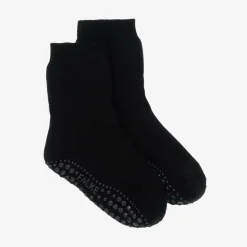 Black Cotton & Wool Slipper Socks