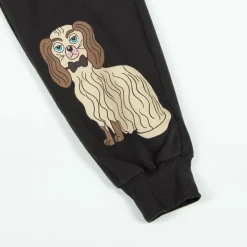 Black Cotton Dog Print Joggers