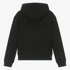 Black Cotton Embossed Logo Hoodie