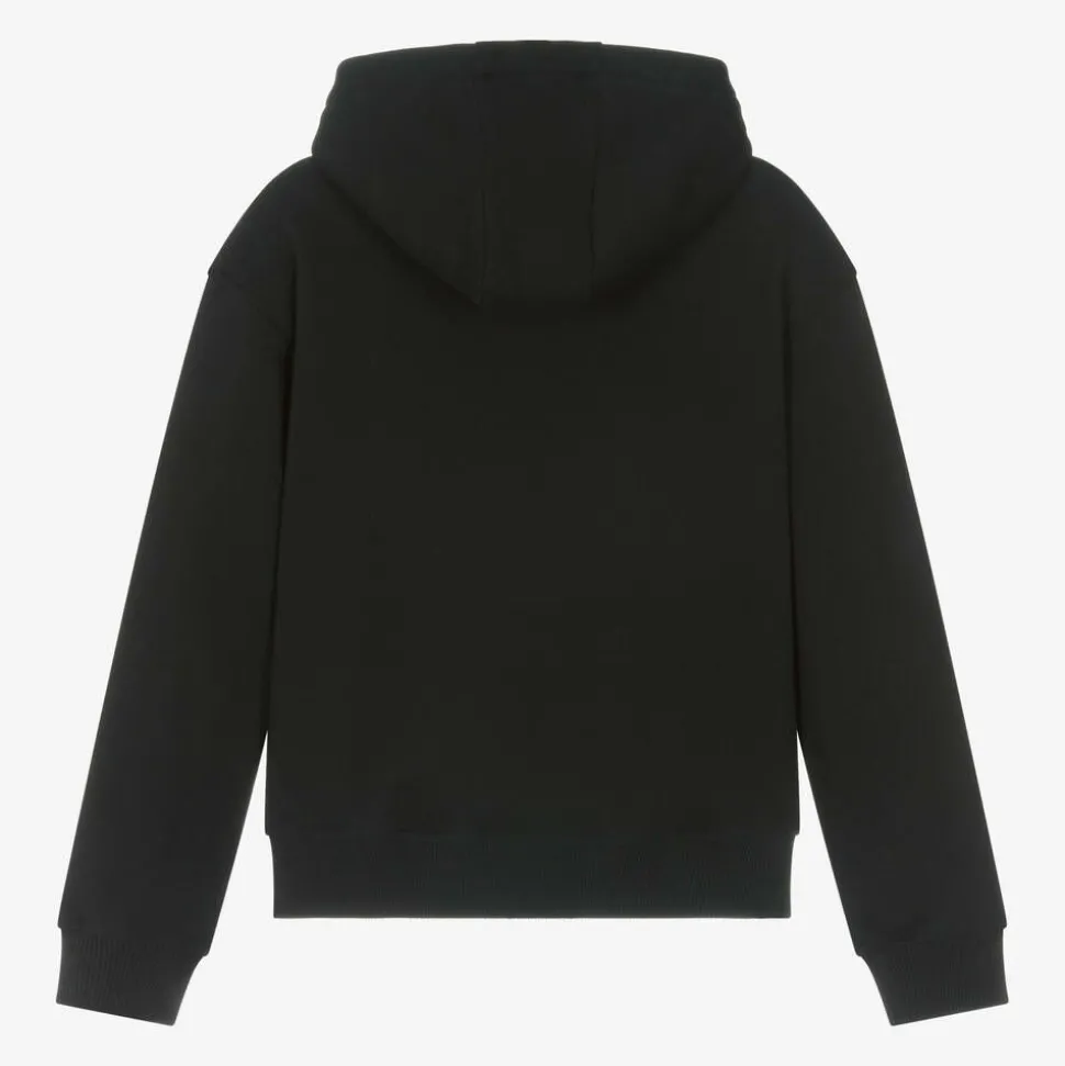 Black Cotton Embossed Logo Hoodie