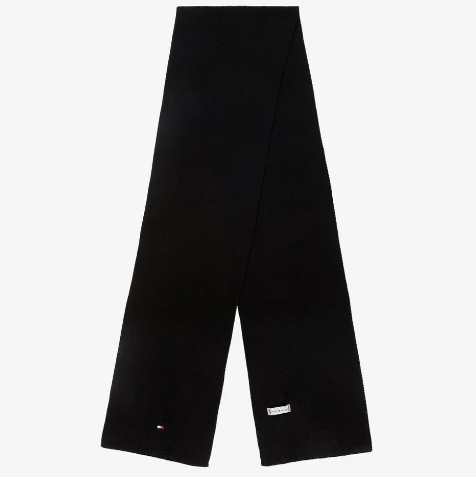 Black Cotton Knit Flag Logo Scarf