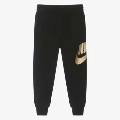 Black Cotton Swoosh Logo Joggers