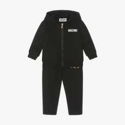Black Cotton Teddy Bear Logo Tracksuit