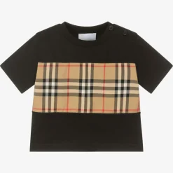 Black Cotton Vintage Check Baby T-Shirt