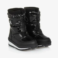 Black Faux Leather Snow Boots