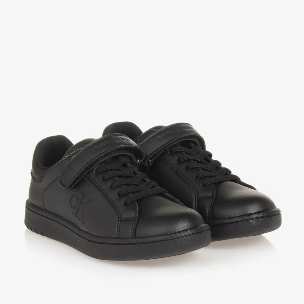 Black Faux Leather Trainers