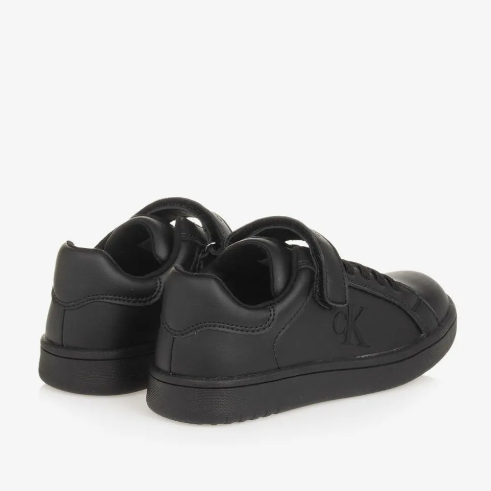Black Faux Leather Trainers