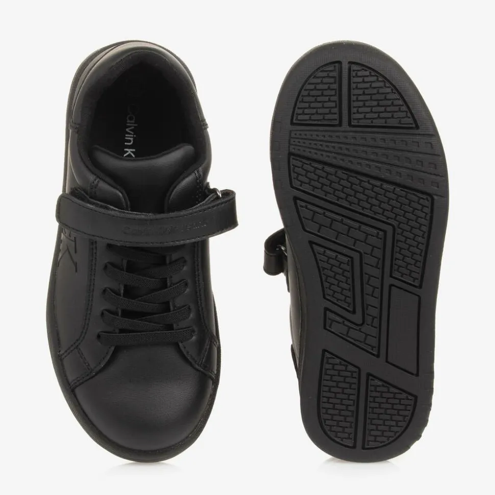 Black Faux Leather Trainers